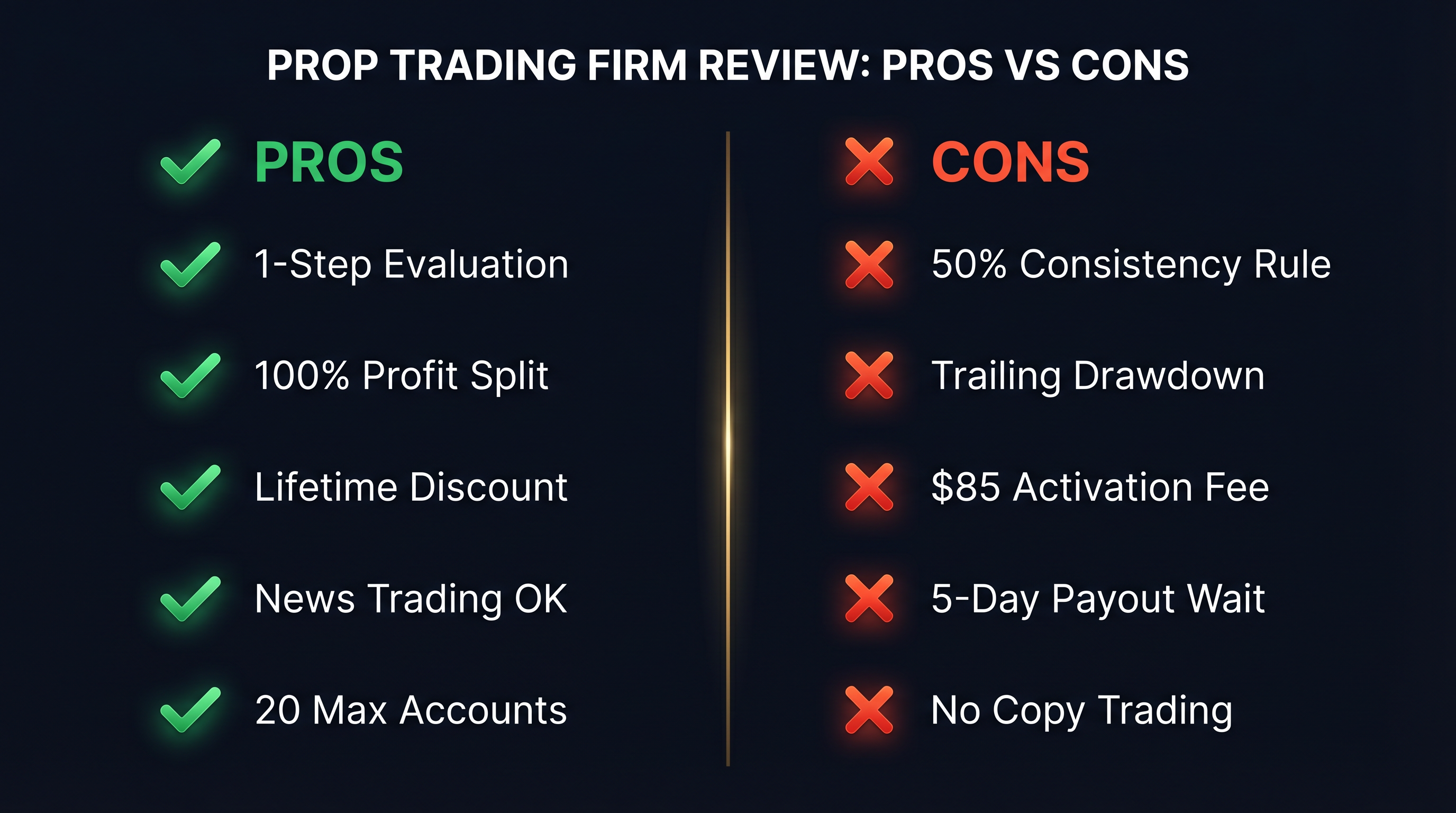 Confronto fianco a fianco dei pro vs contro di Apex Trader Funding