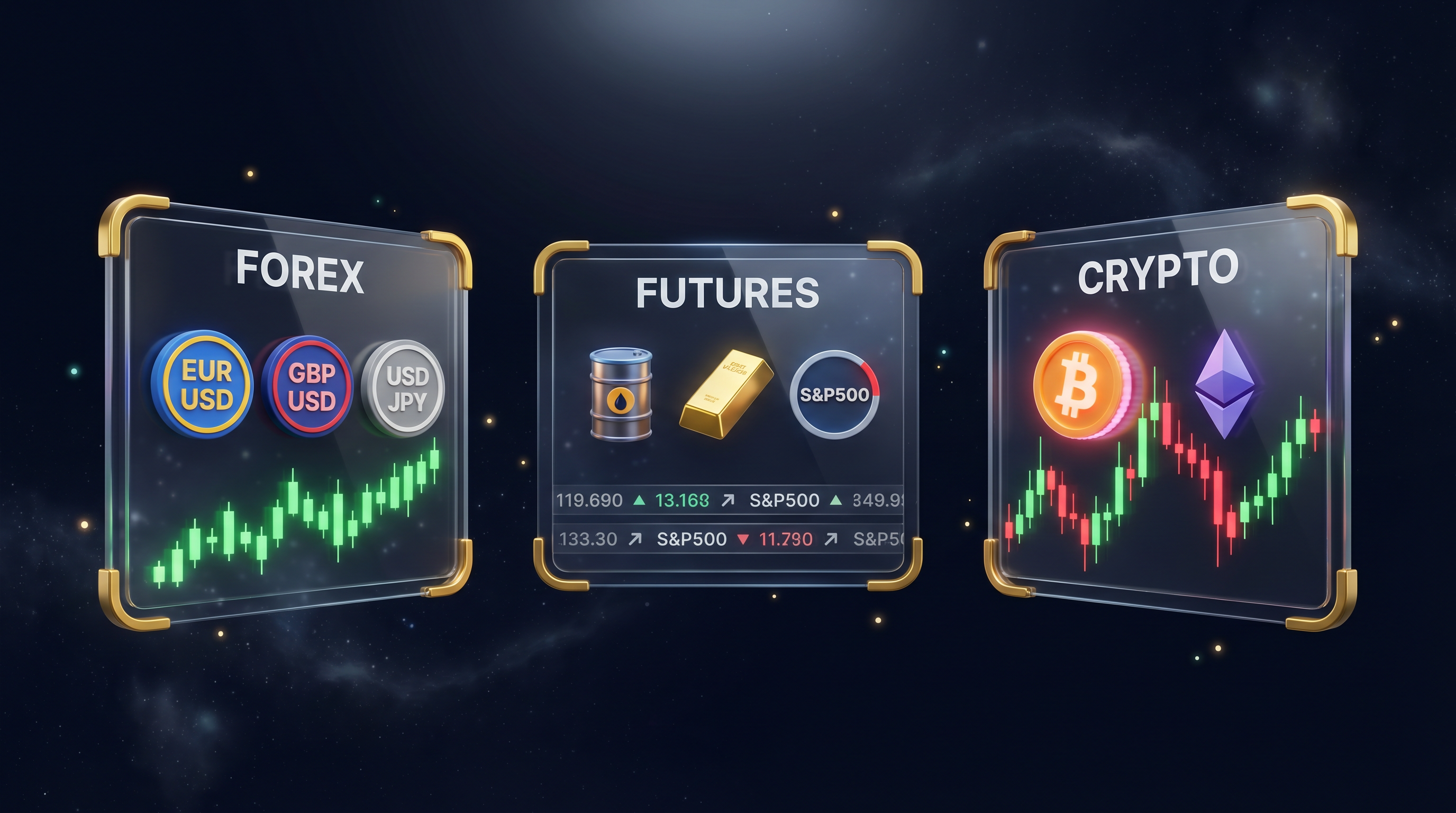 E8 Markets three trading tracks — Forex, Futures, Crypto