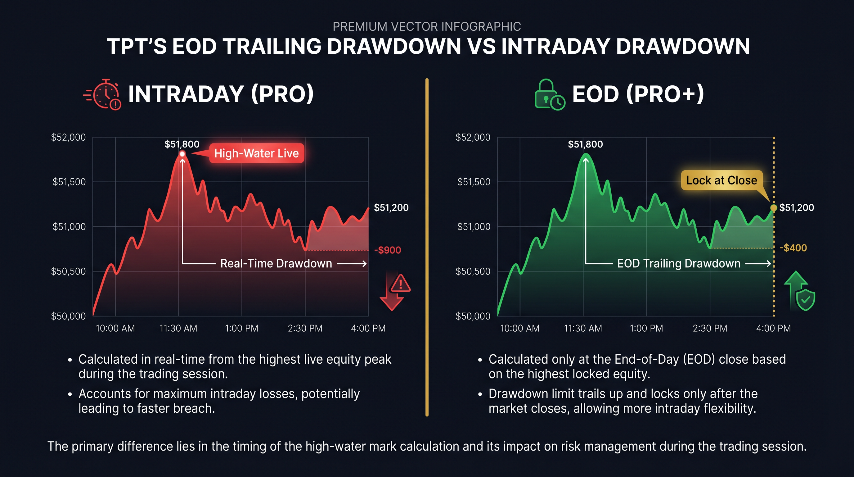 Take Profit Trader intraday vs end-of-day trailing drawdown diagram