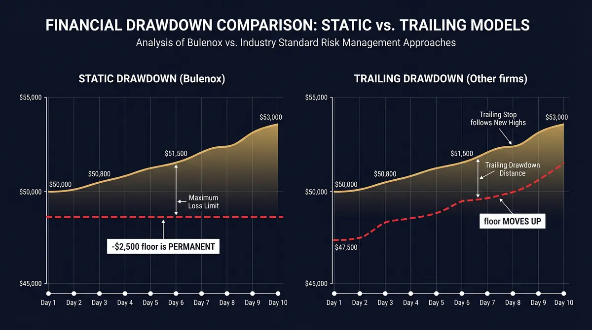 Diagramma di confronto drawdown statico vs trailing drawdown