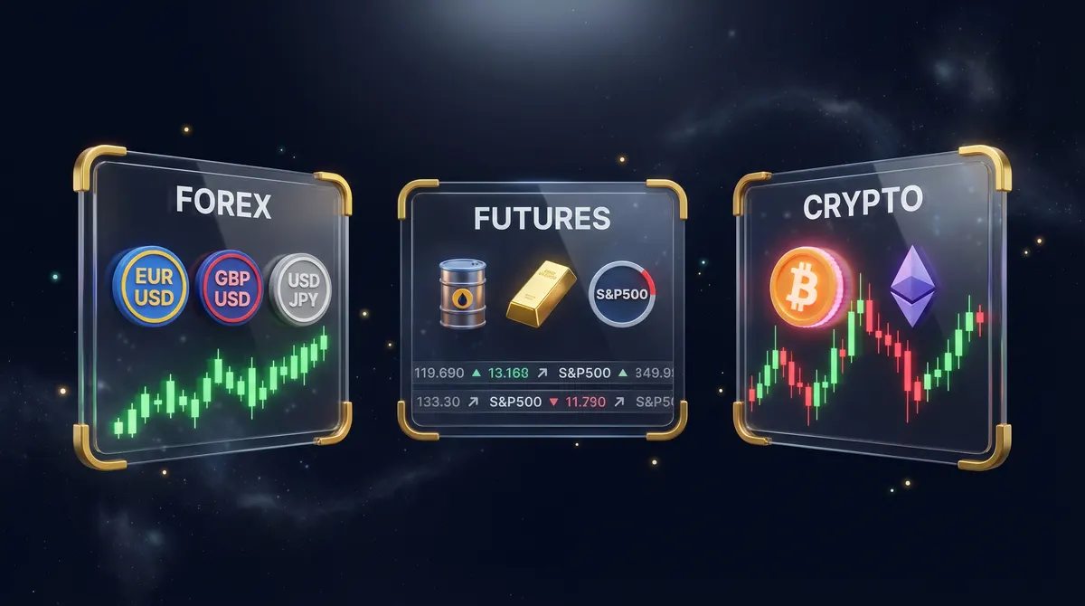 I tre track di trading di E8 Markets, Forex, Futures, Crypto