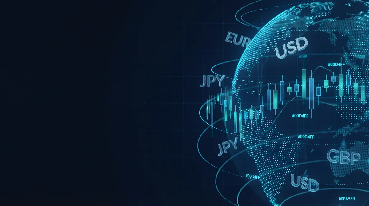 Hero editorial de Reseña FTMO 2026 con visualización de datos globales de forex