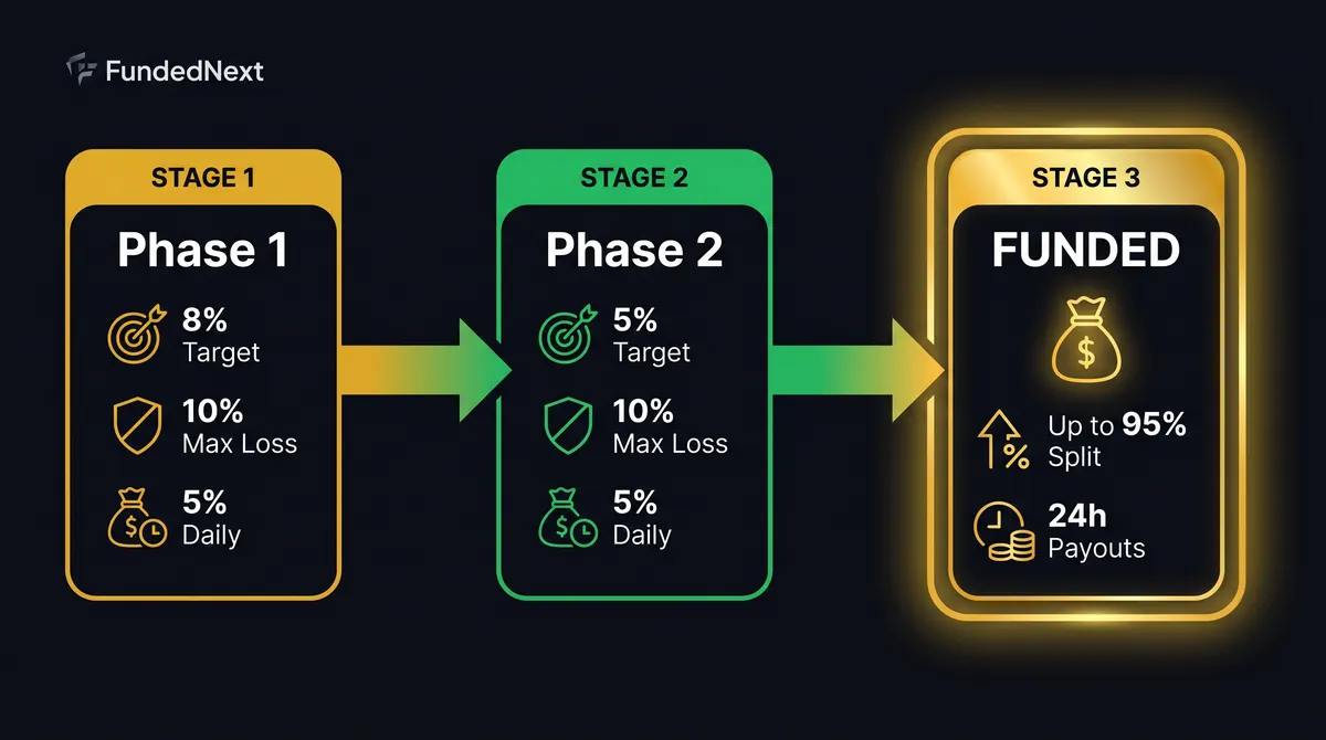 Diagrama de las fases 2-step de FundedNext