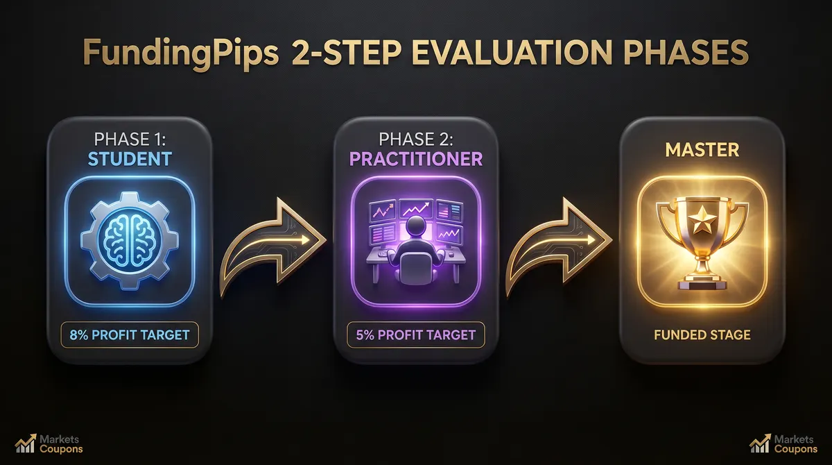 Phases de l'évaluation 2-step de FundingPips