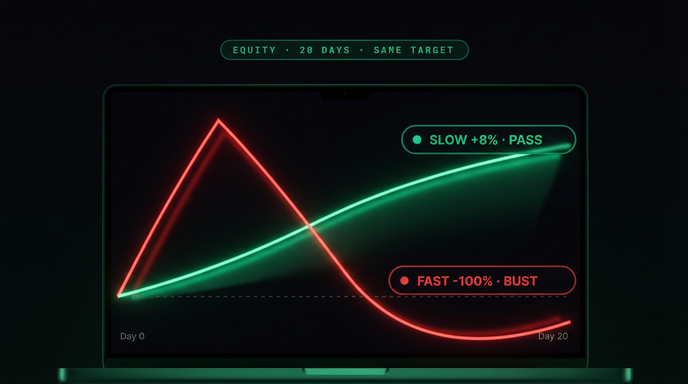 Crescimento lento vs agressivo — duas curvas de saldo mostrando que sizing conservador supera sizing agressivo em 12 meses